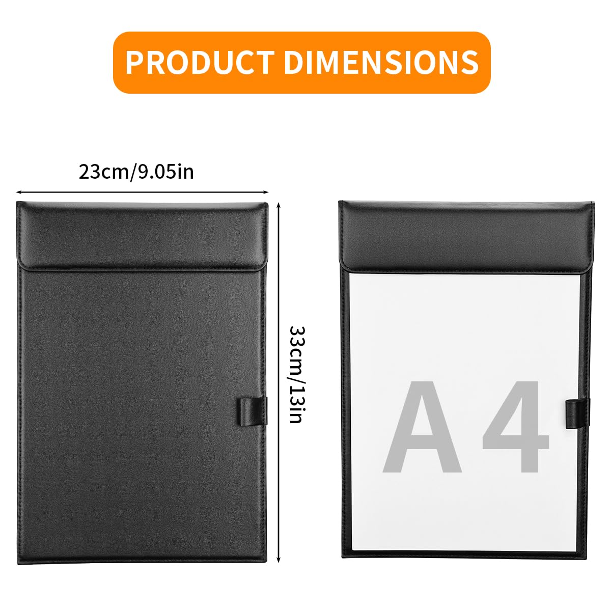 KINGFOM PU Leather Hardboard Office Clipboard, Magnetic Clip A4 Letter Size Clip Boards with Pen Holder for Nurses, Students, Teacher Black