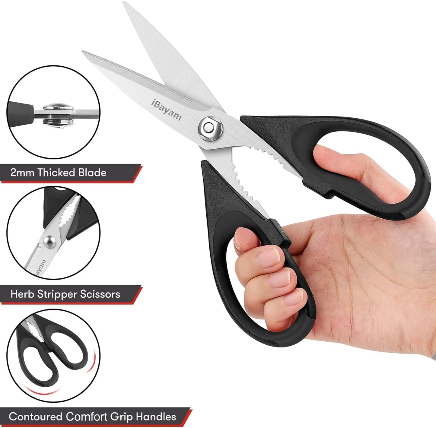 iBayam 1-Pack Kitchen Scissors, All Purpose Kitchen Shears 8.5" with Sheath, Black Kitchen Accessories
