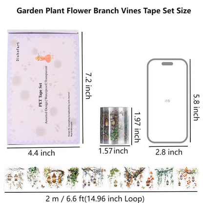 Diuhofart Holographic Garden Plant PET Tape Stickers for Journaling and Scrapbooking, 6 Rolls Precut Flower Branch Vines Decorative Tapes for Junk Journal Supplies, Bujo, Planners, DIY Crafts
