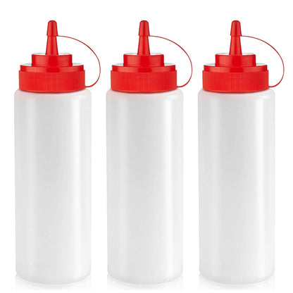 Norcalway 12 oz Condiment Squeeze Bottles for Sauces - Leak Proof Oil, Syrup, Dressing Squirt Bottles - 3 Pack