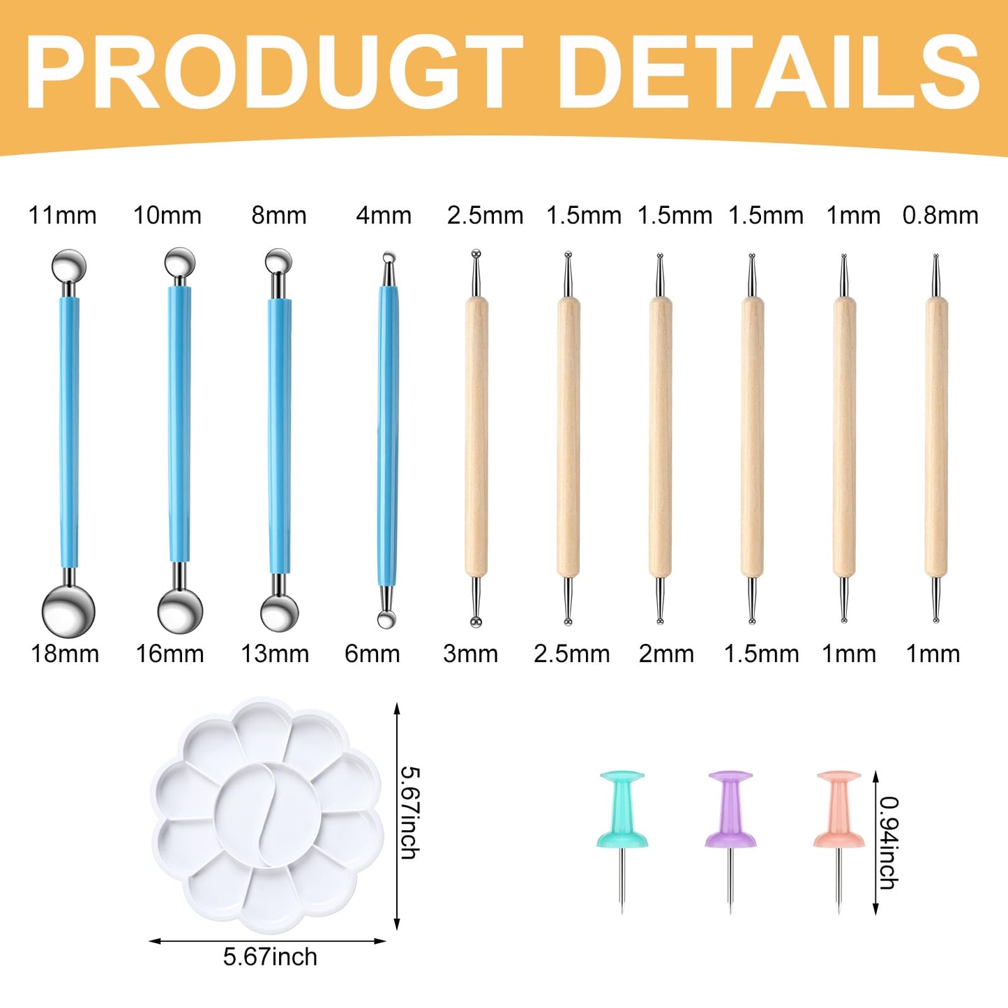 FunooFuno 17 Pcs Mandala Dot Painting Tool Kit 3-in-1 Mandala Ruler with Holes 3 Thumb Tacks 10 Ball Stylus Flower Paint Palette for DIY Rock Painting Clay Modeling Drawing and Drafting