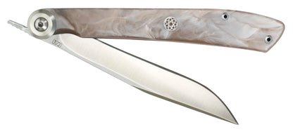 Kai Folding Personal Steak Knife, 3.25” Handcrafted Japanese Knife, 420J2 Stainless Steel Blade, Pearlized Champagne Handle