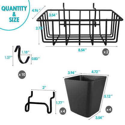 G.CORE Pegboard Bins Baskets Organizer with Peg Board Hooks Cups - 16 Pack Peg Accessories Fit 1/8" & 1/4" Pegs - Black Holders & Hangers for Garage Craftroom Tool Hanging Display Storage Organization