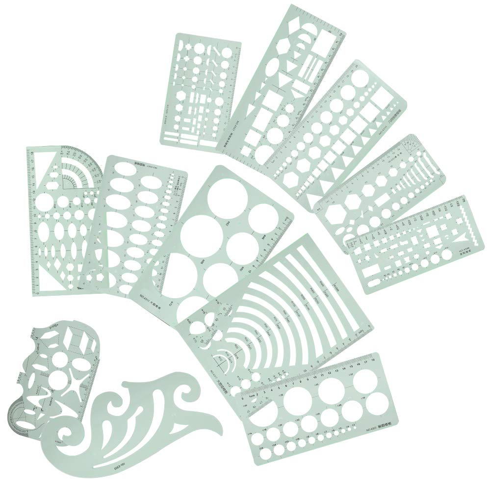 Drawing Tools, Geometric Stencils Drawing Stencils Geometric Drawing Template Multi Function Measuring Ruler 12pcs Ruler Set Curve Shaped Grading Rulers for Sewing Pattern