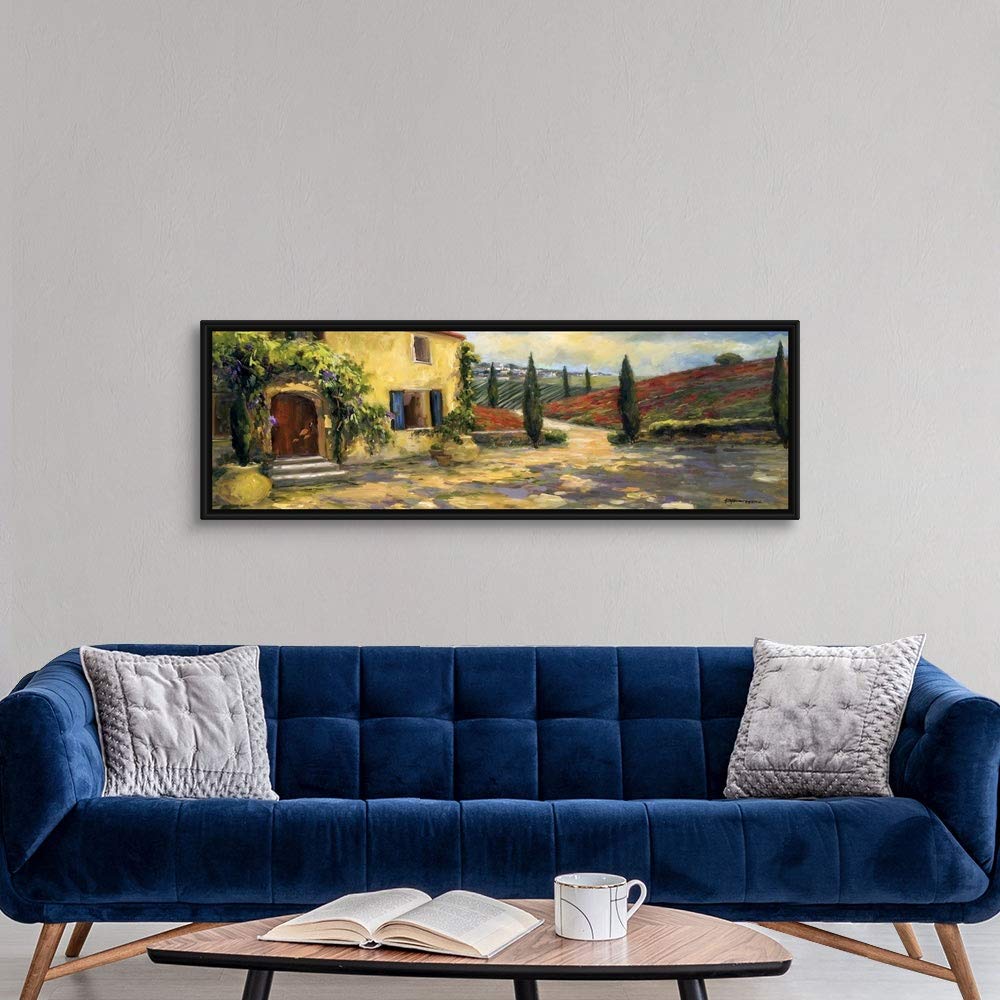 Tuscan Fields Black Float Frame Canvas Art, Countryside Artwork