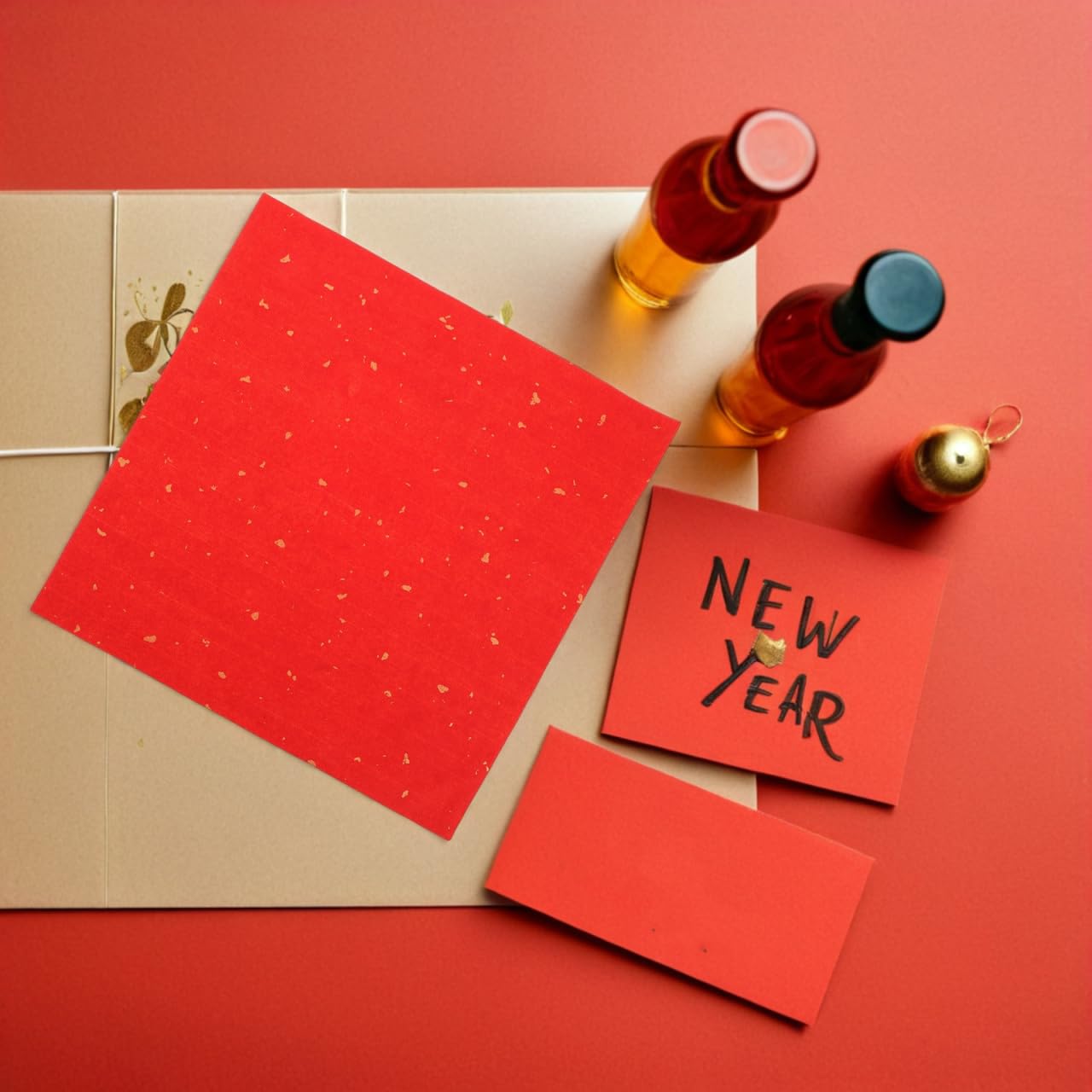 DOITOOL 60 Sheets Chinese Calligraphy Practice Paper Traditional Xuan Rice Paper Pad 8.66X8.66In for Brush Lettering Spring Festival Couplets Lunar New Year Crafts with Gold Fleck Design