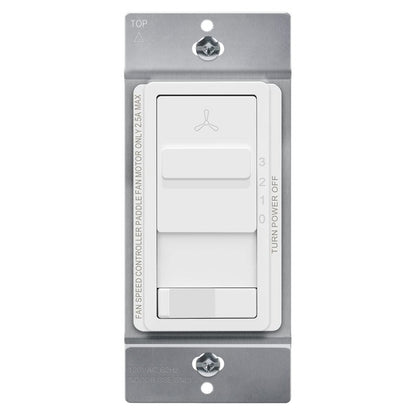 TOPGREENER Kalide Light Switch and 3-Speed Ceiling Fan Control Combo, in Wall Light and Fan Combination Switch, Single Pole, 2.5A, 720W, Neutral Wire Not Required, TGSFS3-W, White