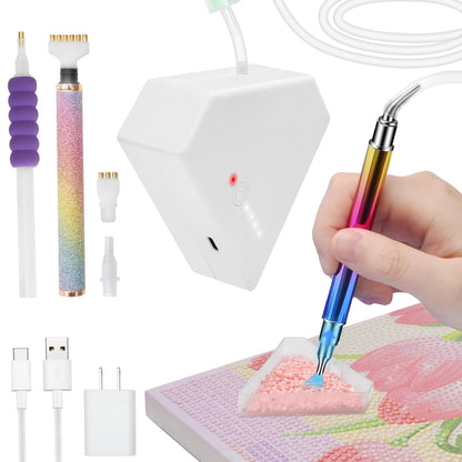 Diesisa Electric Diamond Art Painting Pen - Vacuum Diamond Painting Pen Kits with Storage Tray - Adjustable Suction Level - Diamond Art Electric Pen with Three Styles Pens - Stocking Stuffers - White