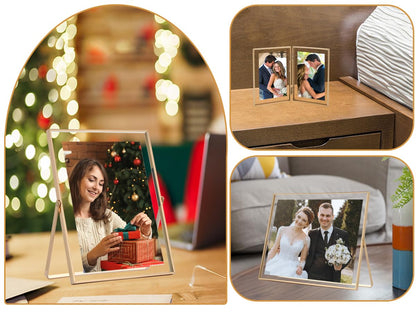Classura Gold 8x10'' Floating Picture Frame Set of 2,For Photo Sizes (5x7'',6x8'',7x9''),Beautiful Metal Beaded Edge Frames Adjustable Tabletop/Shelf Photo Frame,Classy Gift Choice for Wedding