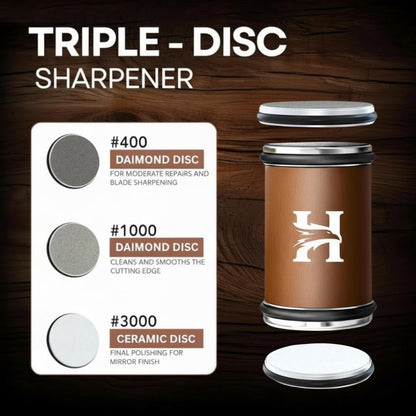 Rolling Knife Sharpener Kit – 3-Stage 400/1000/3000 Grit Discs – 15° & 20° Magnetic Angles – Replaceable Diamond & Ceramic Discs – Professional Kitchen & Chef Knife Sharpening System