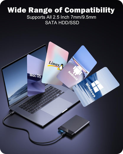 POSUGEAR 2.5'' External Hard Drive Enclosure, 6Gbps USB C 3.1 Gen 2 to SATA III Tool-Free External Hard Drive Case for 7mm/9.5mm 2.5 inch SSD HDD with UASP, Compatible with WD Toshiba Samsung PS4 Xbox