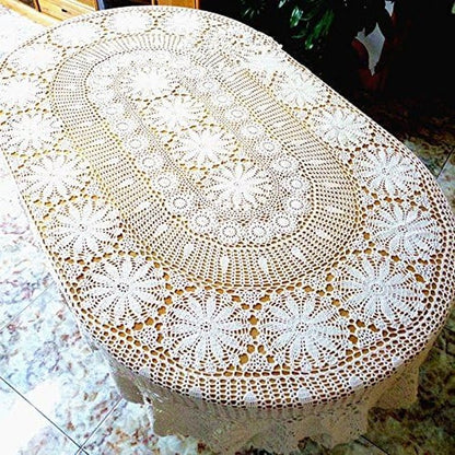 USTIDE Vintage Oval Crochet Tablecloth 59"x102"White Cotton Lace Table Cover Rustic Oval Table Overaly for Wedding/Party