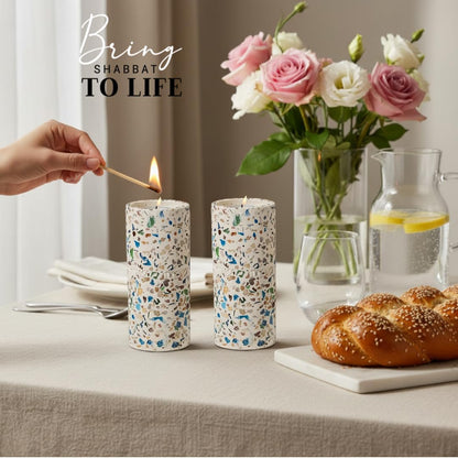 Suri Shabbat Candle Holder - Elegant Metal Candlesticks for Modern Jewish Home Décor | Turquoise Finish