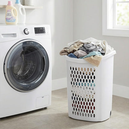 Generic White Wheeled Plastic Laundry Hamper Adult-Sized Rolling Basket With Handles For Home & Dorms
