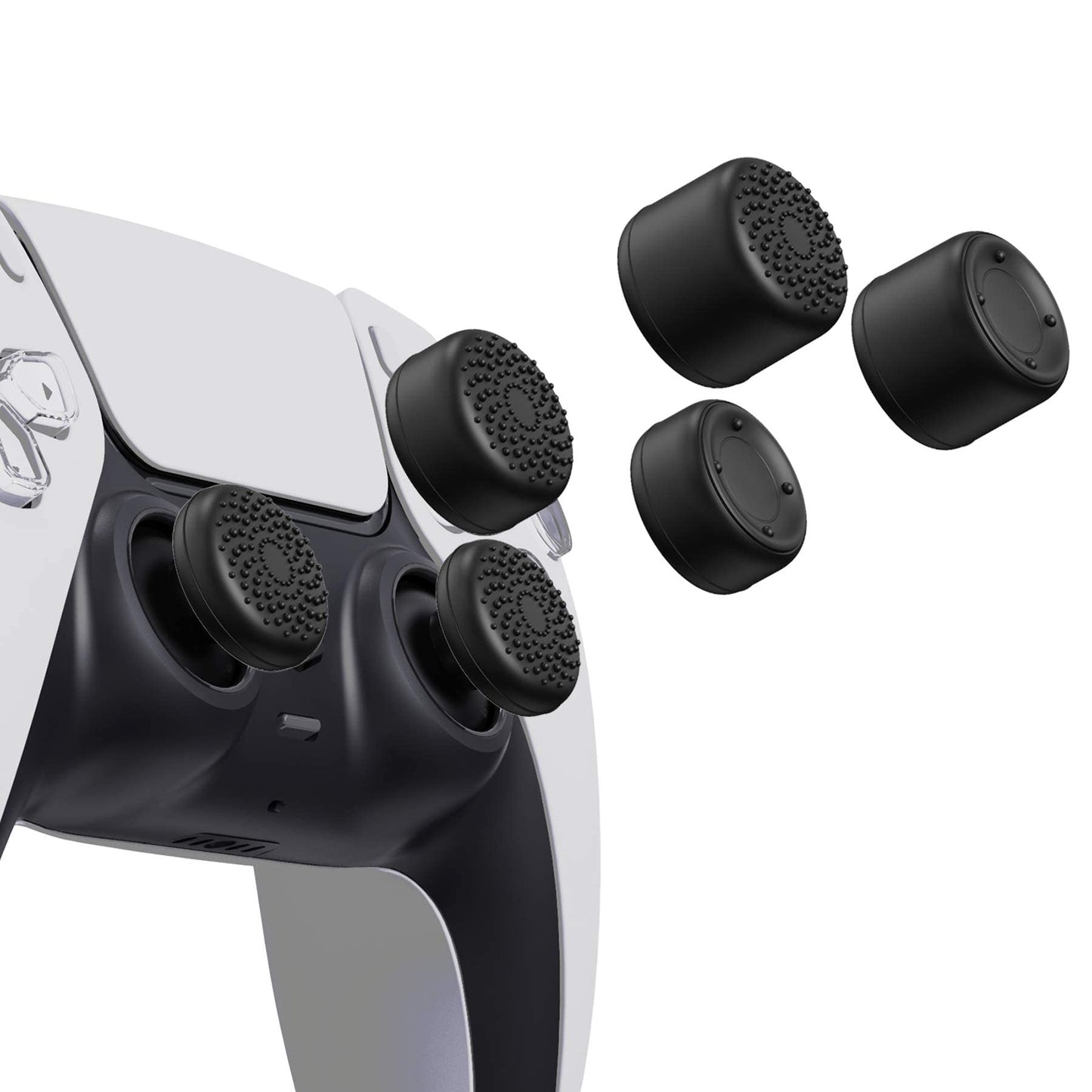 PlayVital Black Ergonomic Thumbstick Grips for PS5, PS4, for Nintendo Switch Pro, Xbox Series X/S, Xbox One, Xbox One X/S Controller - with 3 Height Convex and Concave - Raised Dots & Studded Design