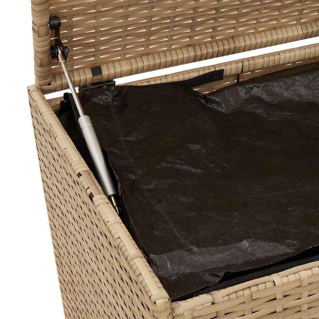 GKHPYURE Mix Beige Poly Rattan Patio Storage Box 259.9 Gal, Waterproof Bag for Cushions, Gas Springs Lid, Powder-Coated Steel Frame