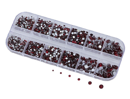 Over 2100 Pieces Red Ruby Garnet Flat Back Glass Rhinestones Crystals for Nail Art Kit 6 Sizes (1.4mm - 4.8mm)
