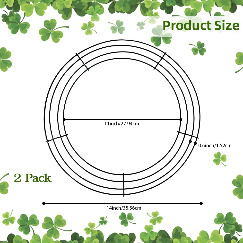 2 Pack Large Round Metal Wreath Form - 14 inch Dark Green Wreath Ring for Christmas Wreath Making Supplies, Door Decor
