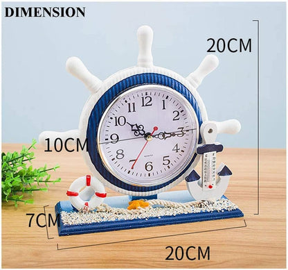RTGGSEL Mediterranean Nautical Silent Desk Clock, Lighthouse Helm Wooden Clocks, Beach Theme Clock Decor Ornament