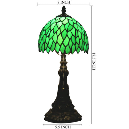 SYETL Small Tiffany Lamp Mini Stained Glass Desk Lamp Vintage Table Lamp Tiffany Style Night Light 8X17.5 Inch (Green Wisteria Leaves Style)