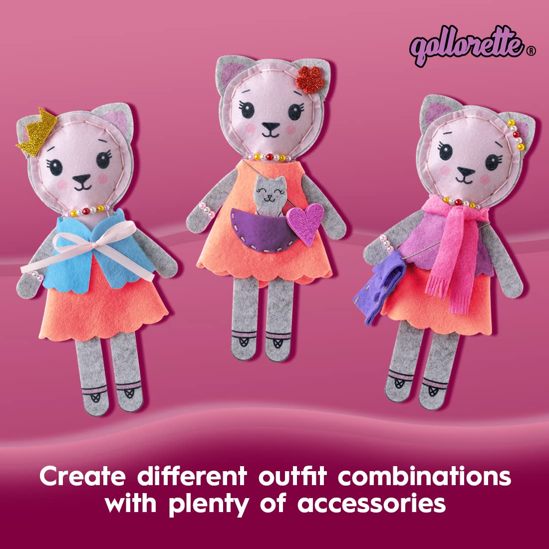qollorette Felt Sewing Kit for Children, Make Your Own Kitty Toy, Kids' Craft Kit - Make A Friend Sew Kit - Beginner Sewing Kit for Kids, Learn to Sew & Play