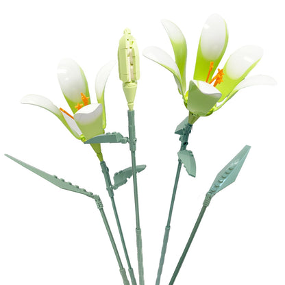 Famiredo Lily Flower Building Kit for Adults, Flower Bouquet Building Block Set, Artificial Flowers Mini Building Bricks for Gifts/Home Decor, Botanical Collection (White)