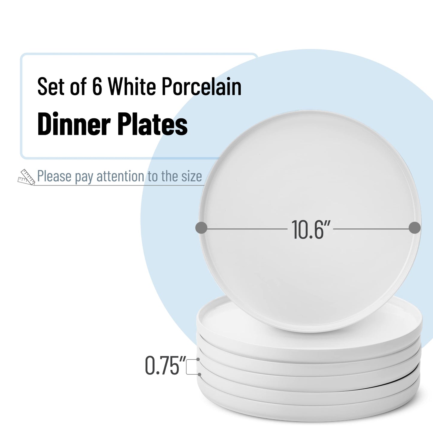 BTaT- White Cereal Bowls, Set of 6, 22 Ounces and Porcelain White Dinner Plates, Set of 6, 10.6 inch