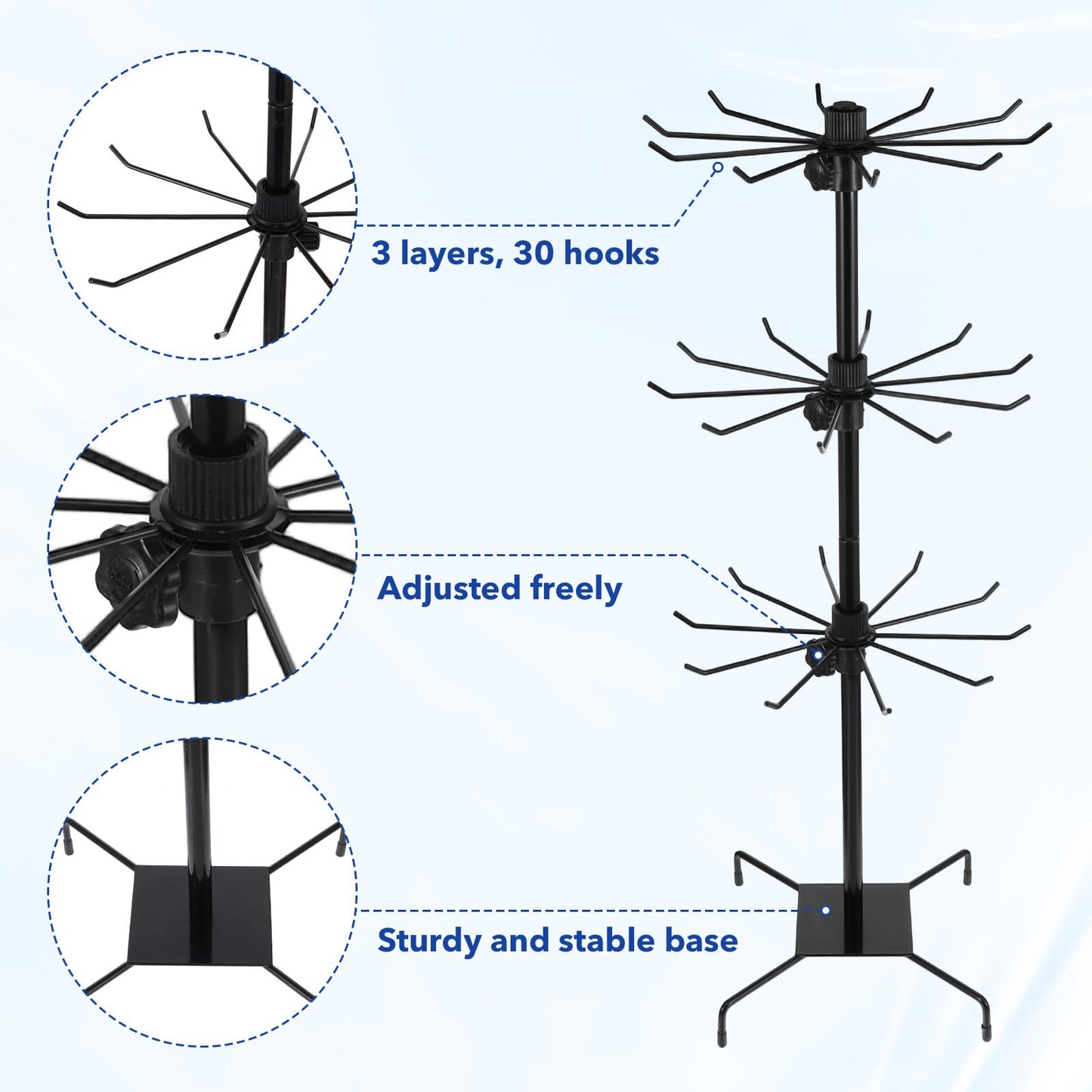 QFGasre 2 Pcs Rotating Jewelry Display Stand, Black Metal Display Rack with Hooks 3 Tier Multipurpose Accessory Jewelry Stand for Necklace Bracelet Earring