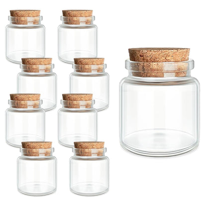 9-Pack 1.7 oz (50 ml) Glass Bottles with Cork Stoppers – for Spell Bottles, Spice Jars, DIY Party Favors, Travel Memories & Plant Propagation – Empty Recyclable Containers for Crafts, Kitchen,Décor