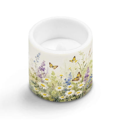 Merkmak Battery Operated Flameless Candles with Remote and Timer Daisy Butterfly LED Pillar Candles for Banquet, Gathering, Home Decoration Battery Tealights