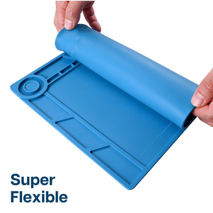 MMOBIEL Silicone Soldering & Repair Mat – Heat Resistant up to 932°F (500°C) – Non-Slip Magnetic Workbench Mat for Soldering, Electronics, Computer & DIY Projects (Blue, 14 x 10 inch (Magnetic))