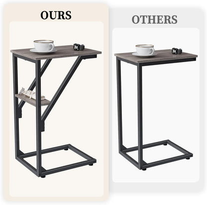 NEFROM ET-D-GY1 C-Shaped End Table, Small Couch Side Table, Sofa TV Tray Table for Living Room, Bedroom, Bedside