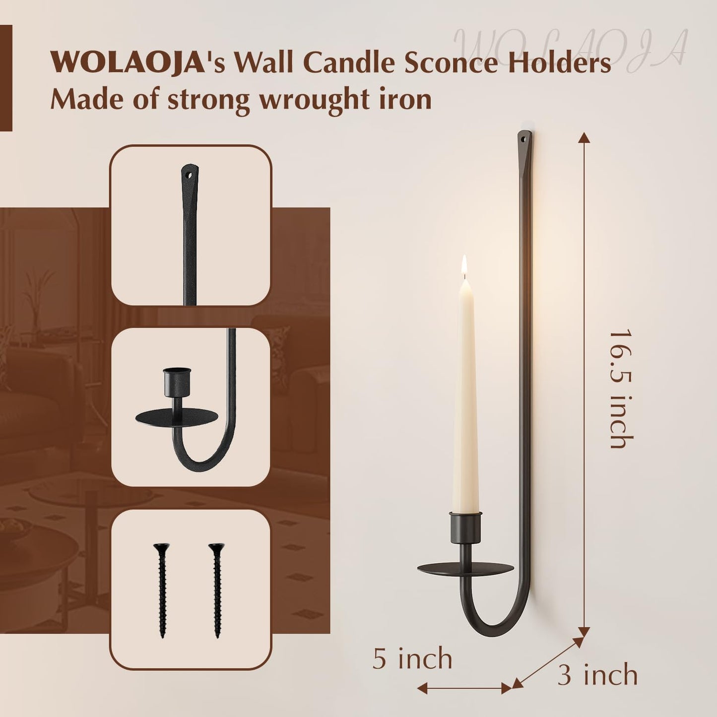 Metal Wall Candle Sconce Holder Set of 2 Wall Mount Candle Holder Pillar Holder Black Modern Wall Candle Sconces Hanging for Living Room Farmhouse Fireplace Wedding