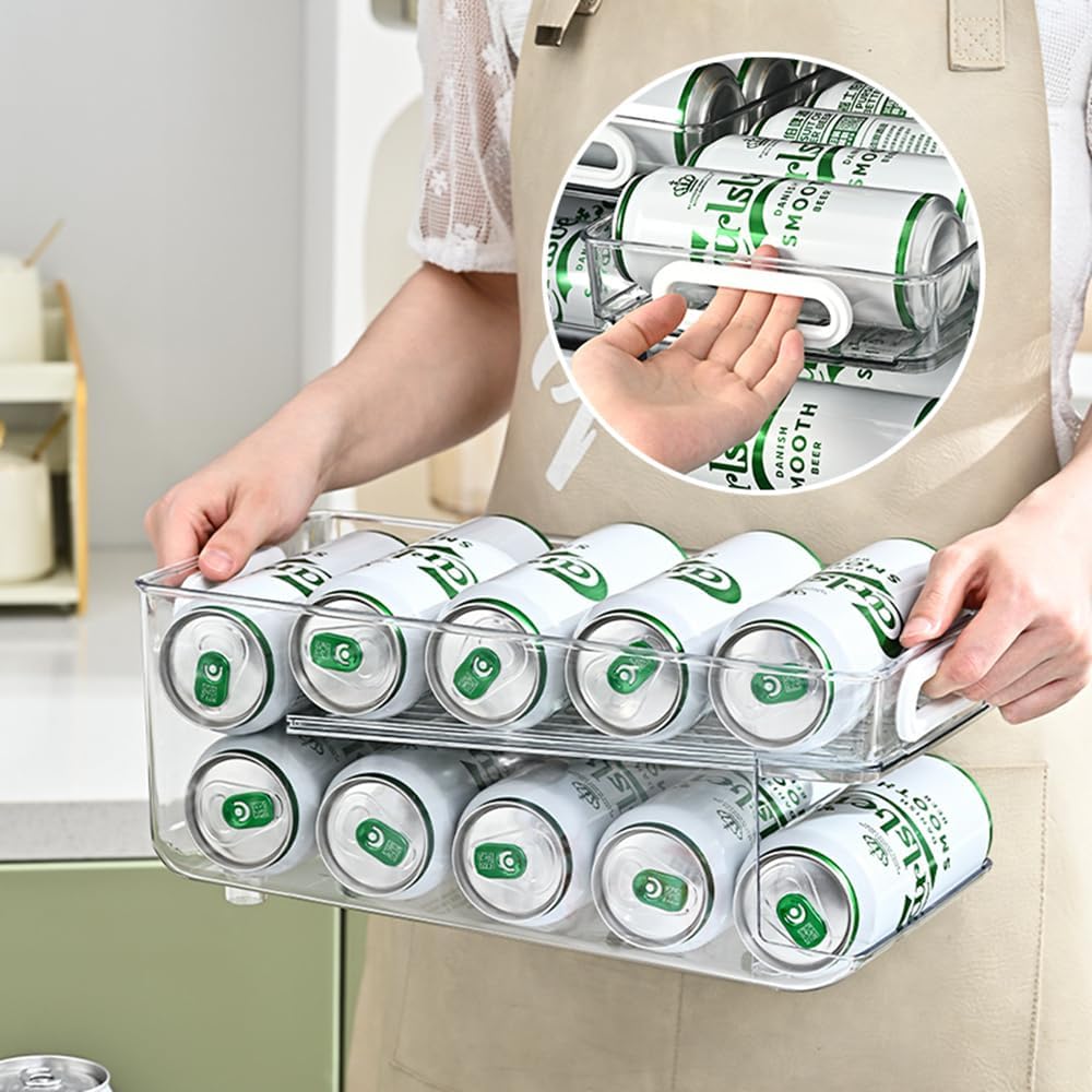 Upgrade 2-Tier Rolling Soda Can Storage Organizer, Tall Skinny Soda/Pop Cans Dispenser for Refrigerator, Plastic