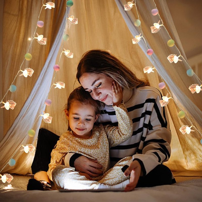 9.85FT Unicorn String Lights Cute Pom Poms Fairy LED String Lights Battery Operated with Timer Decor Lights for Kids Bedroom Birthday Party Kids Playhouse Wedding Valentine's Day Christmas Decorations