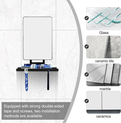 FKEBGDSU Shower Mirror,Mirror for Shower with Razor Holder,Adjustable Shower Shave Mirror for Men and Women,NO-Drilling,Removable,Shatterproof &Waterproof with 2 Adhesive Hooks