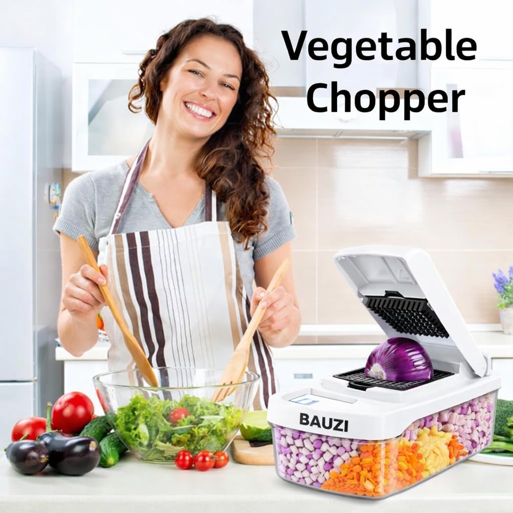 12-in-1 ABS Vegetable Chopper, Onion Cutter with Container, Food Slicer Dicer & Grater, Multifunction Kitchen Gadget for Fruits & Vegetables, BPA Free