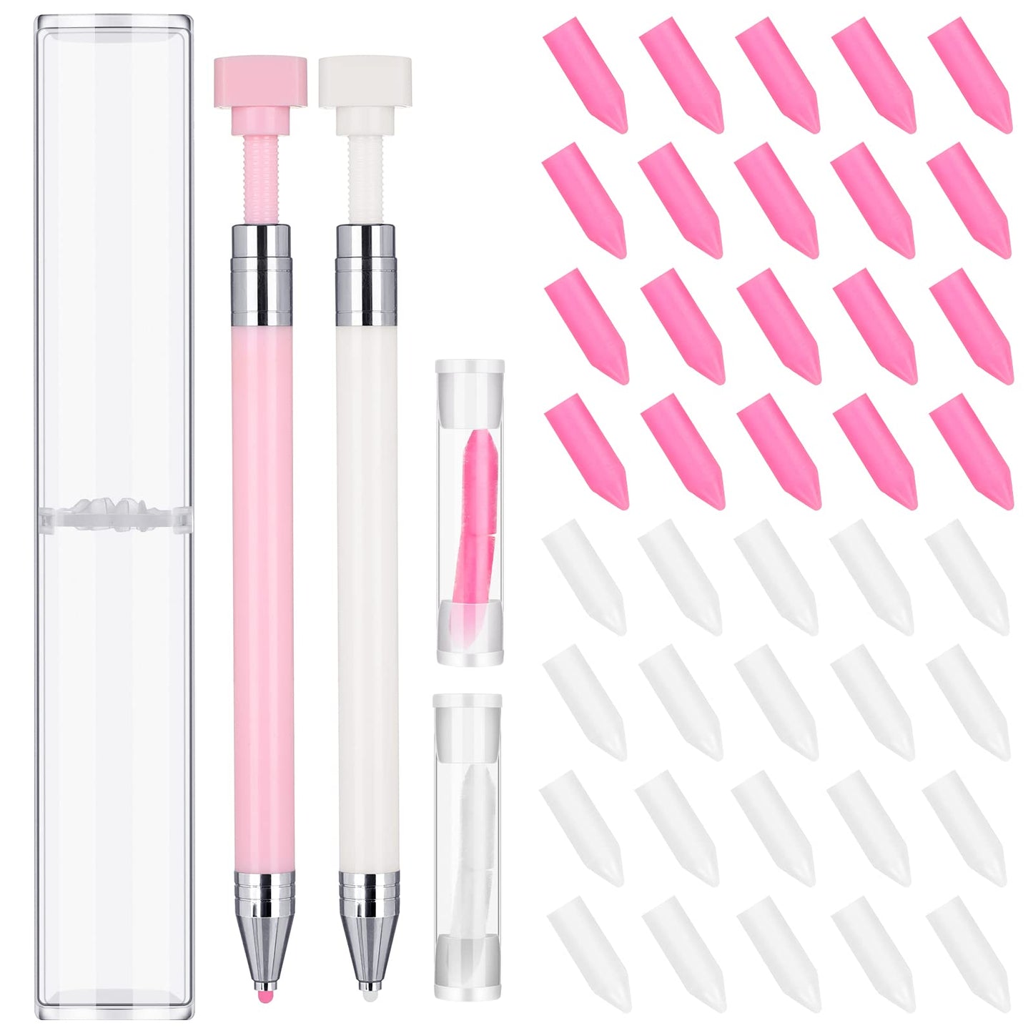 Jutom 2 Pack Diamond Painting Pens with 40 Replacement Wax Pink Wax Diamond Art Accessory with Protective Case Art Pen Tool for Nail DIY Painting Craft Gem(Solid)