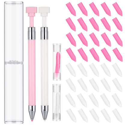 Jutom 2 Pack Diamond Painting Pens with 40 Replacement Wax Pink Wax Diamond Art Accessory with Protective Case Art Pen Tool for Nail DIY Painting Craft Gem(Solid)