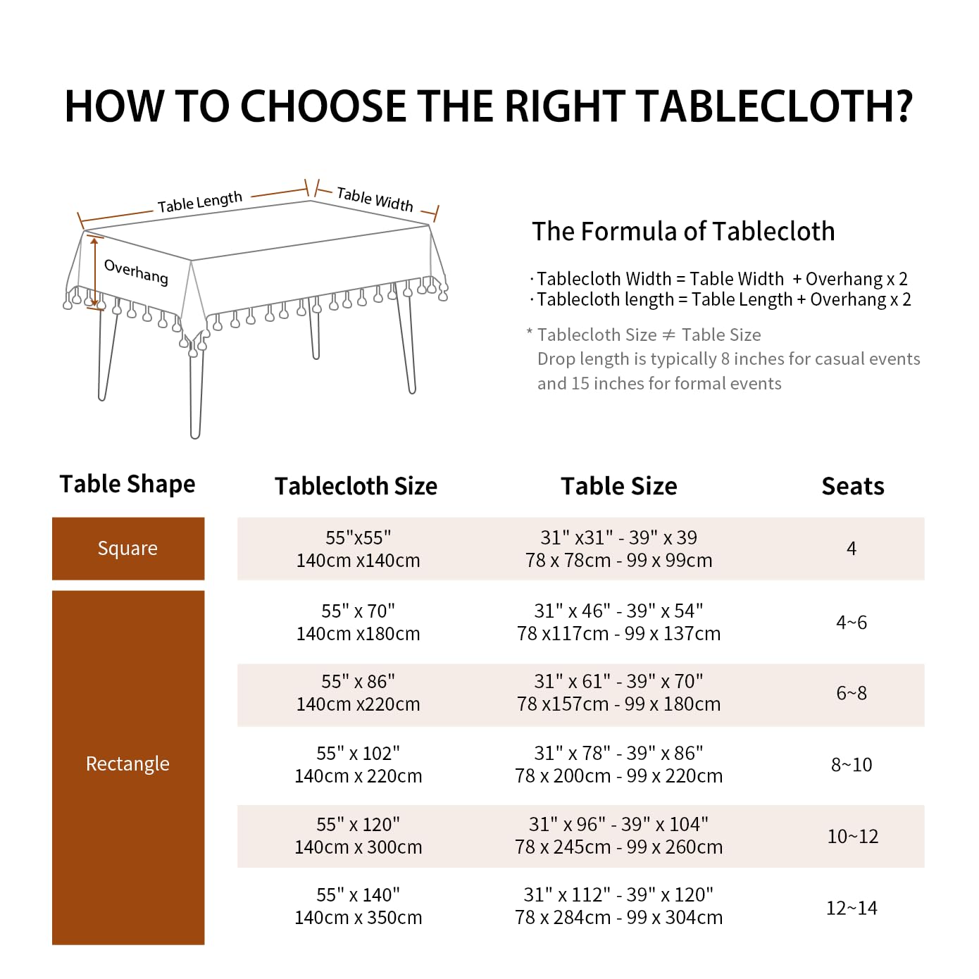 Warm Star Tablecloths,Cotton Linens Wrinkle Free Anti-Fading,Tabletop Decoration Washable Dust-Proof,Table Cover for Kitchen Dinning Party, Light Coffee, Rectangle/Oblong, 55''x86'',6-8 Seats