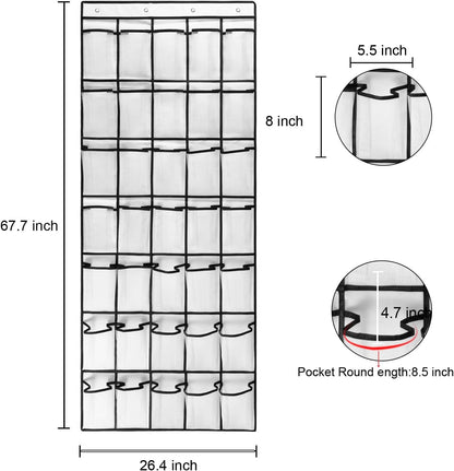 2 Pack 35 Closet 8Hooks, (67.7'' 26.4'') Breathable Mesh Pockets Large Hanging Shoe Organizer Over The Door Shoe Rack