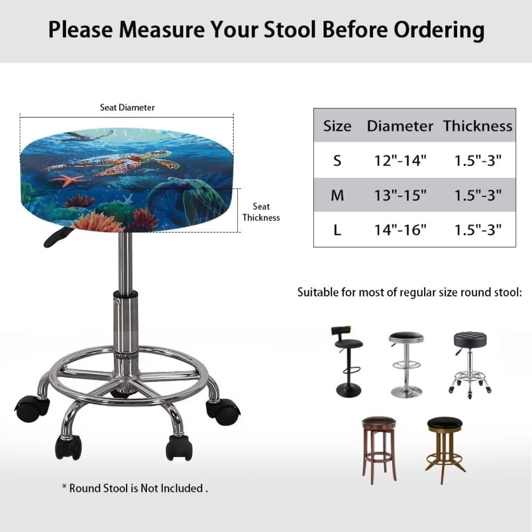 Pack 4 12 14" Kuiaobaty Round Chair Cover of pcs Turtle Theme Print Bar Stool Cover Elastic Comfy Round Seat Cover