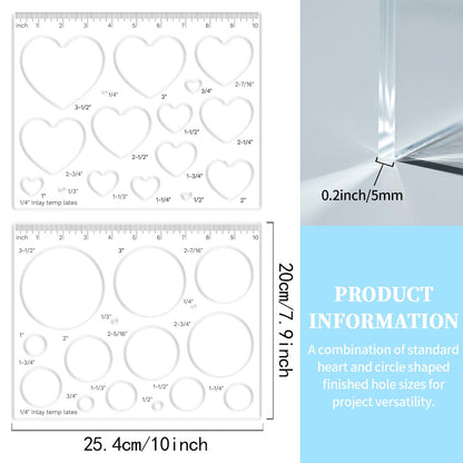 GLASSWINDS 2 Pcs 15 in 1 Acrylic Router Templates for Woodworking Heart Inlay Template Decorative Router Jig Circle Template for Drawing Cut Guide Inlay Tools Accessories