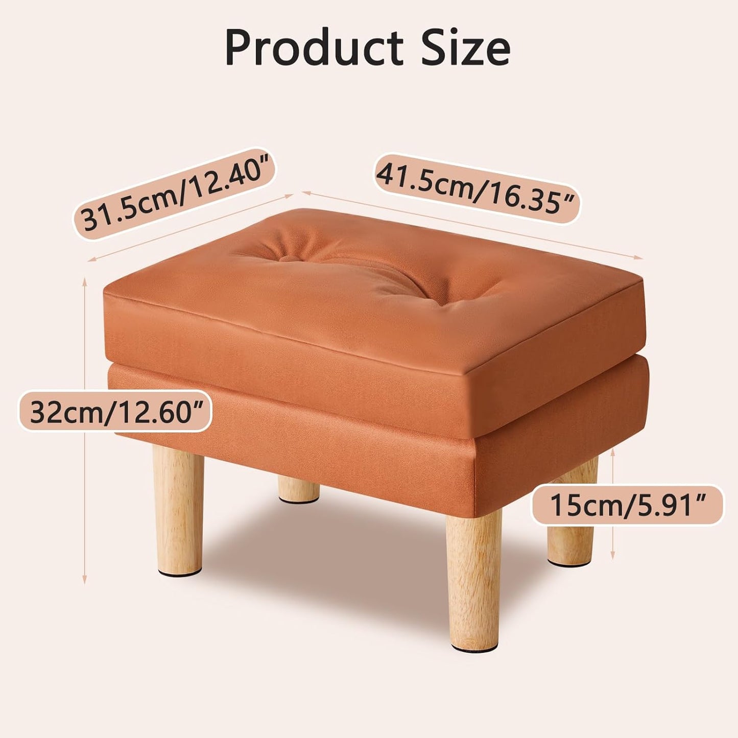 16.34" 12.4" W12.6" UHBD041J YMYNY Small Footstool Ottoman, Faux Leather Footrest with Sponge Padded Seat, Step Stool