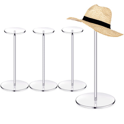 Chunful 4 Sets Acrylic Hat Stand Holder Wig Display Rack Clear Pedestal Stand Baseball Hat Rack Round Acrylic Risers for Tabletop Display Watch Jewelry(12 Inch)