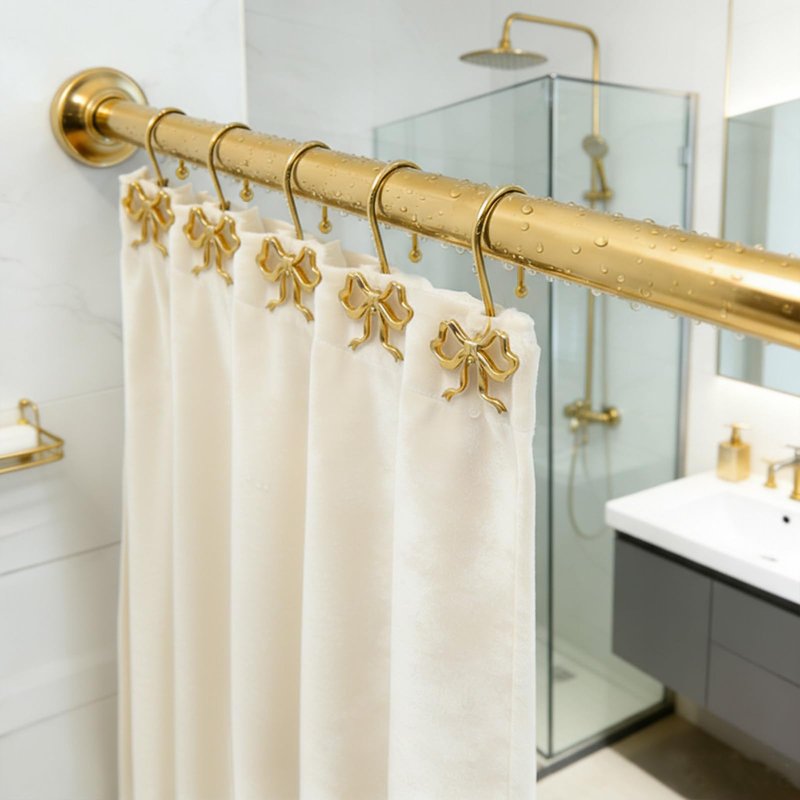 Udihch Bow Shower Curtain Hooks,12-Pack, Elegant Shower Curtain Hangers Suitable for Bathrooms, Bedrooms, Living Rooms and Children's Rooms,Easy to Slide, Fits Standard Rods. (Gold)