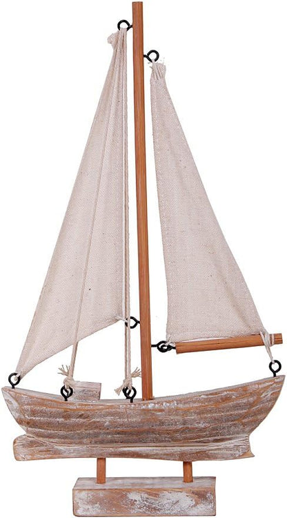 Sailboat Wooden Small Nautical Sail Boat Decor Coastal Beach Themed Ornaments for Home Bathroom Room Bedroom (B)