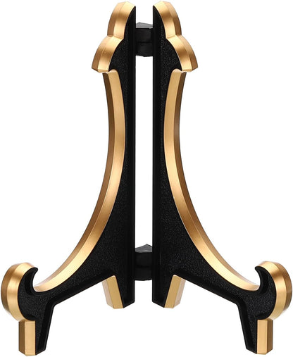 PATIKIL 5" Acrylic Decorative Plate Stand Holder, Foldable Picture Easel Frame for Photos, Card, Canvases, Black Gold