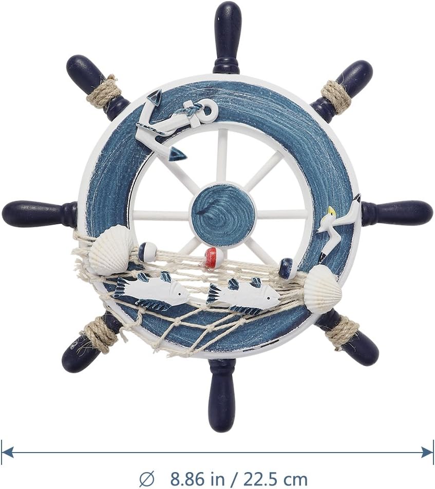 Nautical Beach Wooden Boat Steering Wheel Wall Decor, 9 Inch Rudder