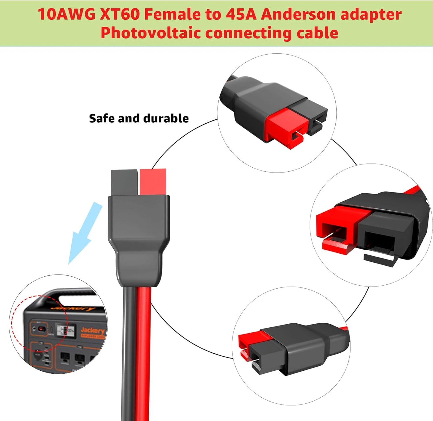 XT60 Female Head to 45A Anderson Connector Adapter, 10AWG Cable for Outdoor Power Banks and Solar Panels (2M/6.6FT)